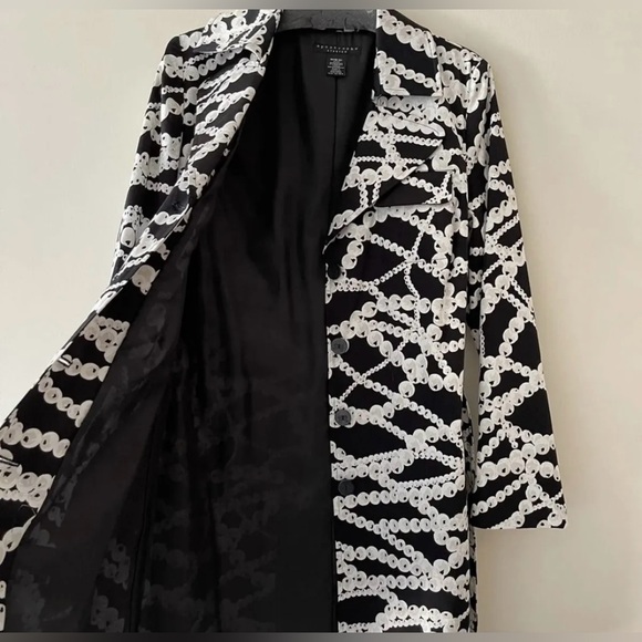 Women Midi Belted Black and White Trench Coat Jacket Blazer - Picture 11 of 14